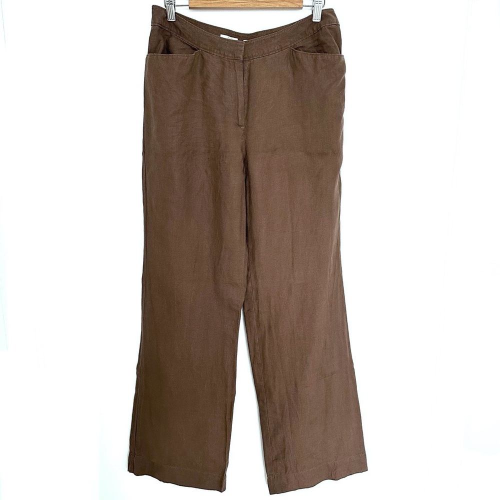 J. Jill 100% Linen Genuine Fit Brown Wide-Leg Linen Pants, 10
